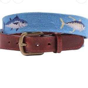 Smathers & Branson Tuna Needlepoint Belt in Cornflower Blue | Size 34